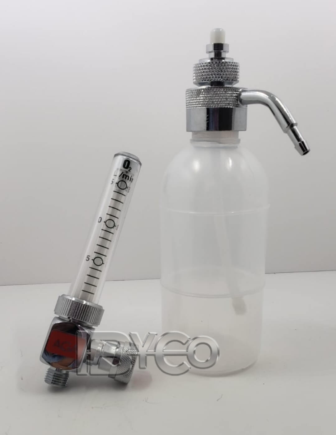 Flujometro de oxígeno medicinal, sencillo de 0 - 15 lpm con humedecedor reusable